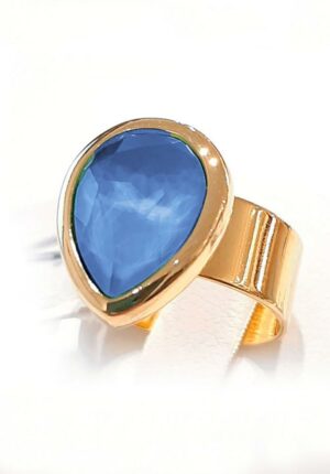 ANILLO CHAPADO ORO CRISTAL LAGRIMA AZUL