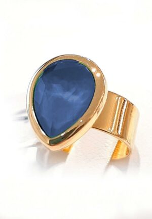 ANILLO CHAPADO ORO CRISTAL LAGRIMA AZUL MAR