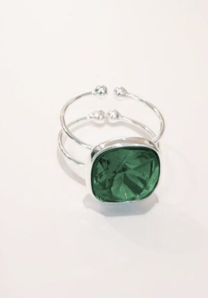 ANILLO CHAPADO PLATA CRISTAL CUADRADO VERDE